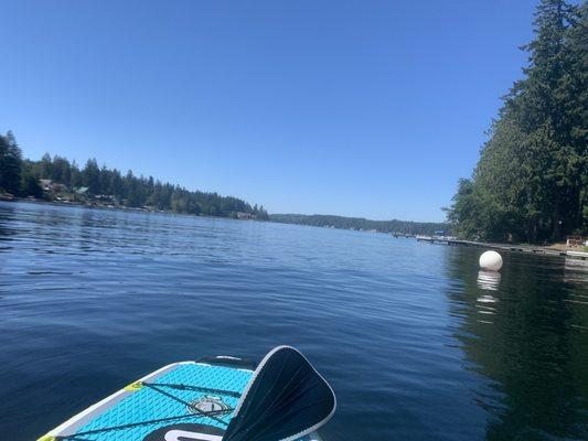 At the end of the inlet, before the open lake