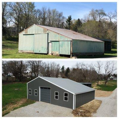 Pole barn before and after.