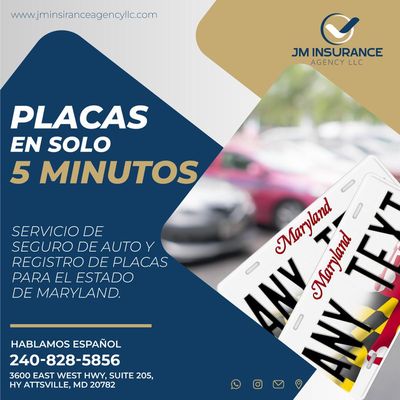 Servicio de seguro de autos y placas/titulo para el estado de Maryland.