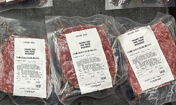 Our ground beef comes as 1 pound pack and 10 lb bag