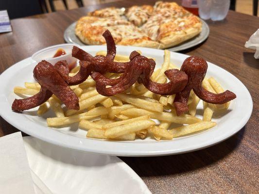 Octopus hot dogs and fries