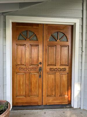 Refinished wooden doors - sanded restained wooden doors