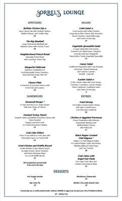 New Dinner and Room Service Menu as of July 13, 2019. The Crab Cakes are AMAZING!!