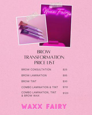 Brow combos and price list!