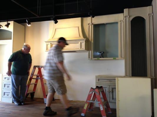 The first day of Installation of our beautiful new Habersham Idea Kitchen at our Five Points Design Studio. 