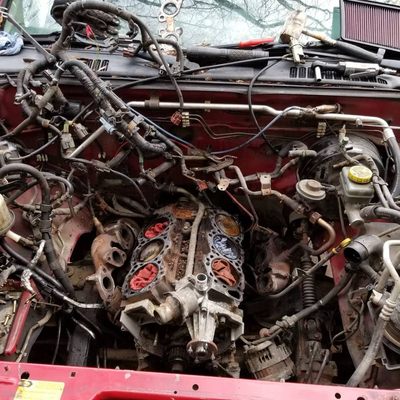 Nissan Xterra after the heads were removed.