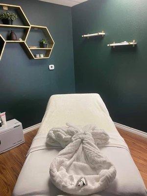 Luxurious treatment room to receive therapeutic health care.