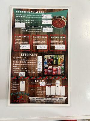 Full menu front and back.