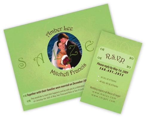 Wedding invitations and RSVP cards.