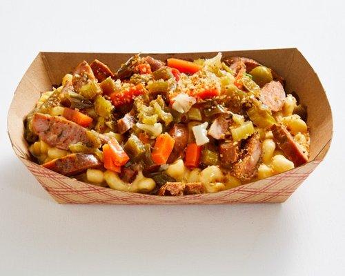 Taylor Street Mac!
 OG Mac with Italian sausage, topped with giardiniera, & toasted panko crunch