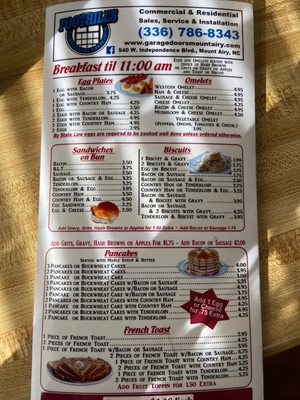 Breakfast menu