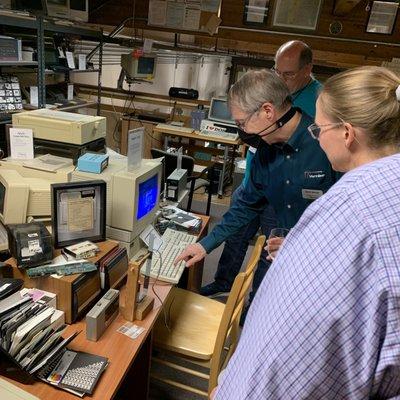 Co-founder Dave Vernier giving tour of the collection of decades of computers used to develop applications for science labs.