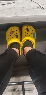 My bright yellow crocs, very comfy.