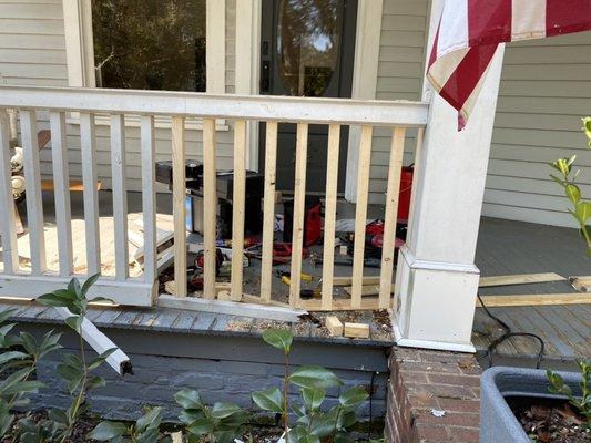 Fence repair of rotted wood.