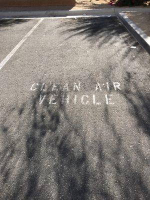 there are TWO  speciall-designated parking spaces for clean-air vehicles = awesome.