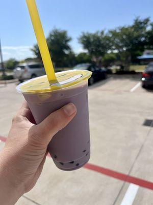 Medium size taro milk tea with boba