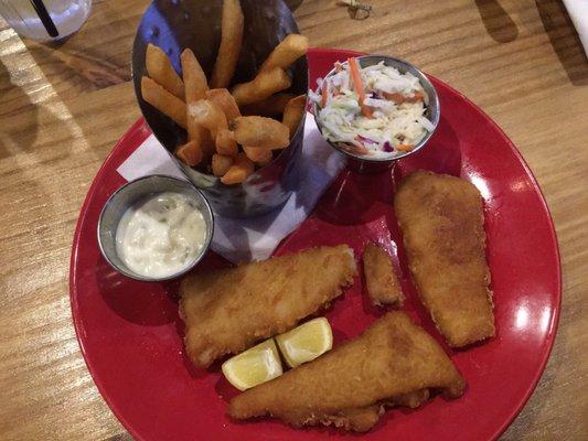 A poor excuse for Fish & Chips.  The kids meals were larger than this.