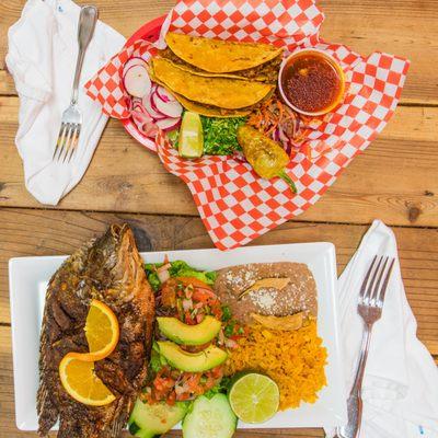 Birria Tacos and Fried Pescado