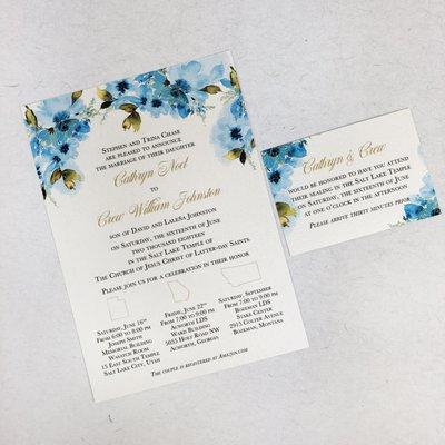 Blue watercolor floral invitation