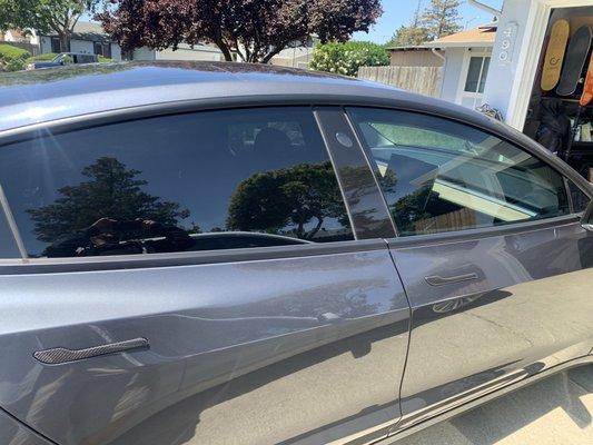 2018 Tesla Model 3 (rear right passenger side view). Fronts at Mid Smoke and Rears at Limo.