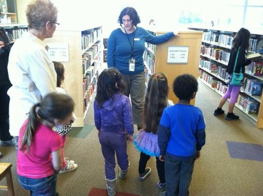 One of the preschool field trips- this time to the Tigard library. Here you see Teacher Mary in white.