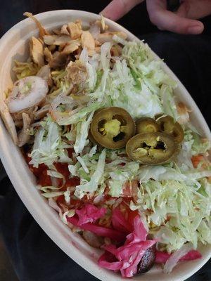 Chicken shwarma bowl. Pickled cabbage is on point!