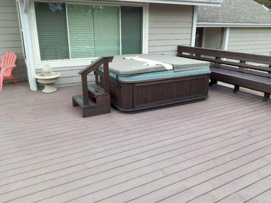 After pics of staining job on benches railings and Jacuzzi