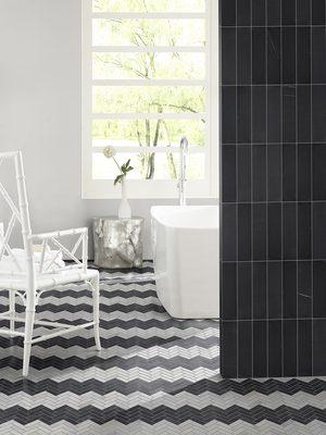 Gray and White or Black and White are always classic in a bath.