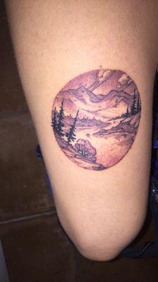 My first tattoo-nature scene. (This was the day after so it's pretty red and sad..)