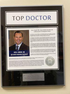 Dr. Ken Honsik recognized as one of the best orthopedics in the area.