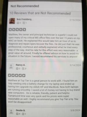 Yelp has decided to remove my clients' reviews so I am posting them.