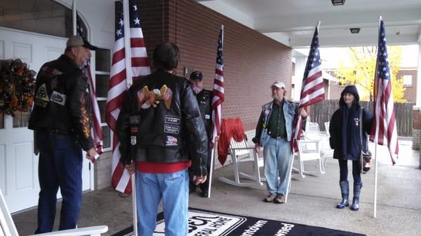 Members of the "Patriot Guard" who frequently watch over our Vetetans' funerals and processions to the cemeteries.