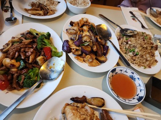 eggplant; beef and fried rice (delicious)