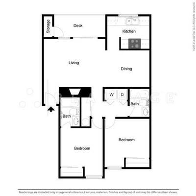 2 bed, 2 bath floor plan