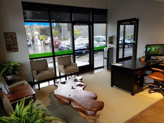 Front desk and seating area for patients.