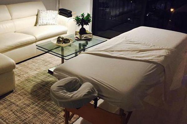 Small spaces work too for a relaxing and cozy massage therapy session.