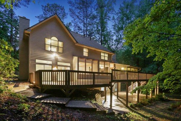 Massive & private outdoor spaces include screened porch, patio beneath and extra large deck--$485,000