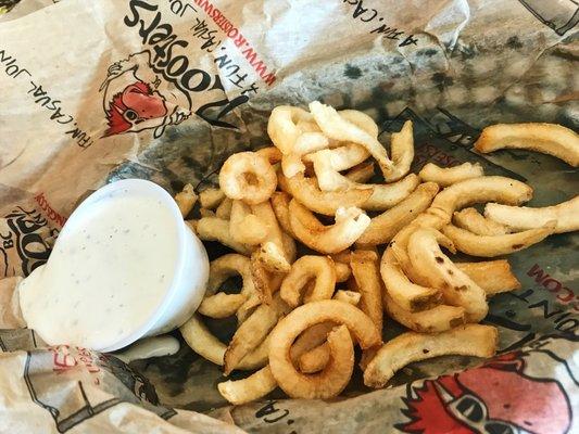 Curly fries with a side of ranch