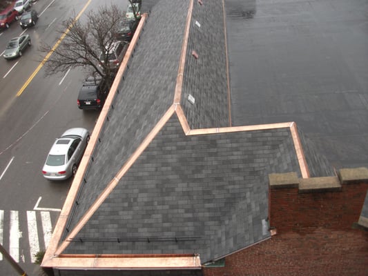 Copper trimmed roof at Lexington, MA.