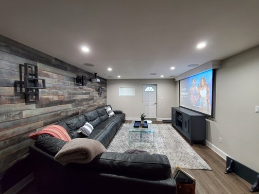 Home Theater Bundle: Home Theater Screen and Projector Installation, Recessed Lights, Surround Sounds, and Premium Wall Fixtures