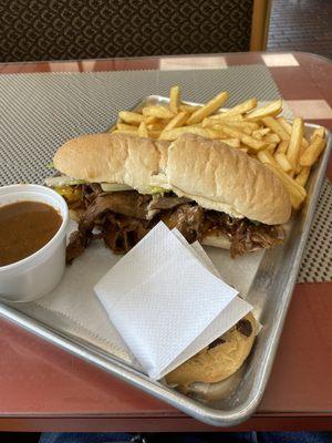 Roast Beef Poboy cup of gravy French Fries