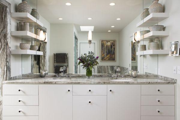 Master bath with fantasy brown marble vanity