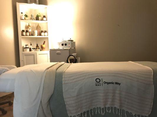 Organic skin care facial room