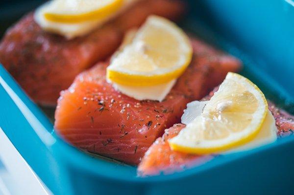 Oven ready salmon, ginger butter