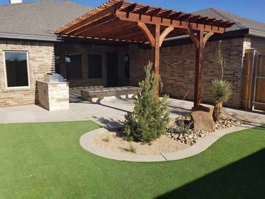 Deluxe pergola package, gas fire pit and outdoor kitchen