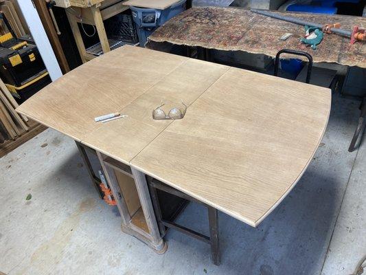 Kitchen table being refinished