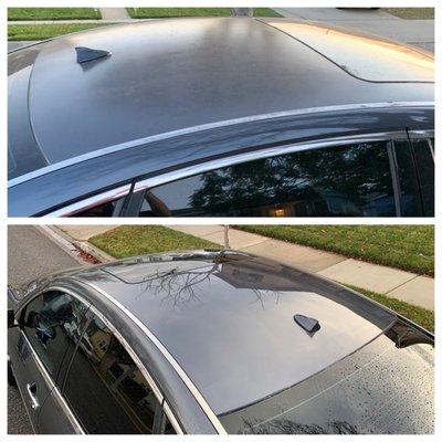 Before and after. Refinished roof on a 13-year-old Infiniti