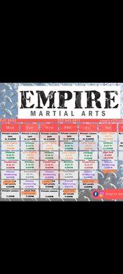 Empire Martial Arts  Class Schedule...