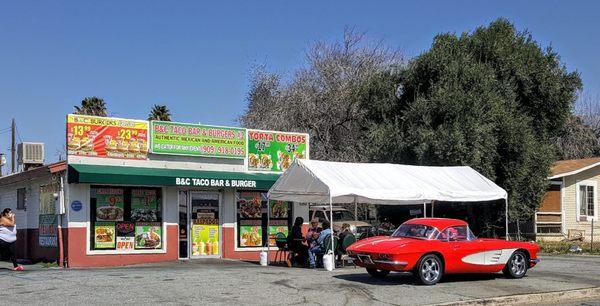 B&C Burger Bar and Tacos with classic 1956 Chevrolet Corvette