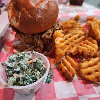 Brisket sandwich, fries, kale slaw